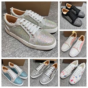 Designer Red Bottoms Men tênis tênis Mulheres Sapatos de luxo lantejoulas rosa Fancy Silvers Silstones LEXINAS PRATURAS Blue Branco Diamantes Branco Partido Casamento Reds Sapato