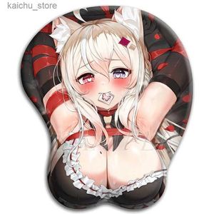 Mouse almofadas de mouse o pulso repousa as orelhas de animais anime raposa gato seios sexy mouse pad 3d oppai kawaii gamesing mousepad com o gamer de pulso de silicone macio tapete y240419