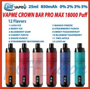 Authentic VAPME CROWN BAR PRO MAX 18000 Puff Electronic Cigarette 12 Flavors 25ml Mesh Coil 850mAh Rechargeable Battery Puffs 18K Vape Pen