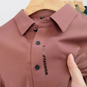 Ice Silk Lapel Polo Shirt Letter Printing Summer Waffle Shirte-Seleve T-Shirt Luxury Men Clothing Ropa Hombre Streetwear 240410