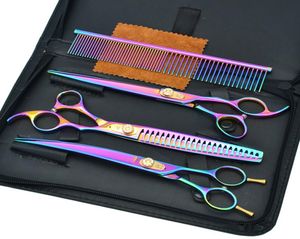 Purple Dragon 80quot Rainbow 3pcs Kits Pet ScoSors hår CutthinningCurved Hair Shears For Dog Grooming Importerad Clip3973796