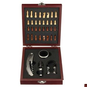 Openers Openers Home Visit Pourer Tin Foil Cutter With Chess Corkscrew Vintage Gift Box Cork Game Wine Opener Tool Set Wooden Board Access