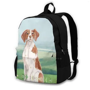 Backpack Brittany Spaniel Chegadas Unissex Bags Casual Bag Dog Animal Cute Cute canino Domínio doméstico