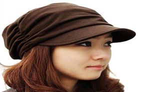 2019 Korean Solid Hat Women Autumn Winter Knited Hat Pleated Newsboy Cap Warm Outdoors Visor Skull Brown Cotton CasuareMemale5592102