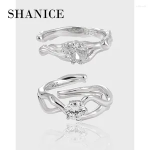 クラスターリングShanice S925 Sterling Silver Hollow Trendy Clear CzZロマンチックな愛の女性のための素晴らしい結婚式のジュエリーギフト