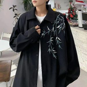 Men's Casual Shirts Men Solid Color Shirt Mid Length Top Coat Chinese Style Bamboo Embroidery Cardigan For Retro Tang Suit Inspired