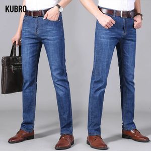 KUBRO Men Business Stretch Mens Jeans Korean Fashion Straightleg Versatile Denim Long Loose Pants Trendy Trousers 240418