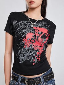 Frauen T -Shirts Frauen S Y2K -Hemd Gothic Short Sleeve Crew Neck Crop Tops Grafische T -Shirs Schädel Blumendruck Slim Pass