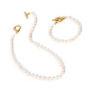 18k Gold Plated Elegant Freshwater Pearl OT -knapphalsband för kvinnor Barock Pearl Armband Choker Handgjorda smycken gåva 240418