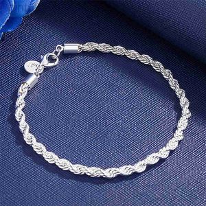 Chain Charms Hot 4mm Twisted Rope Chain 925 STERLING SLATER BRACELETS PARA MAN MOMAN Fashion Classic Jewelry Party Holiday Gift D240419