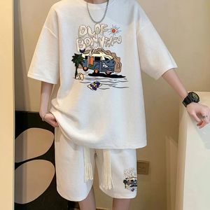 Корейская модная вафельная вафелька Set Summer Short -Shorts Top Shorts Sportswear Тренди -костюм 2PEECE PRINT наряды 240412