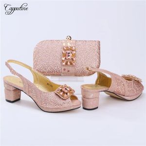 Scarpe eleganti Donna e borsa in oro rosa per abbinare 2024 Sandali con tacchi alti estivi 2024 con pompe per borsetta della borsa MM1133 6,5 cm