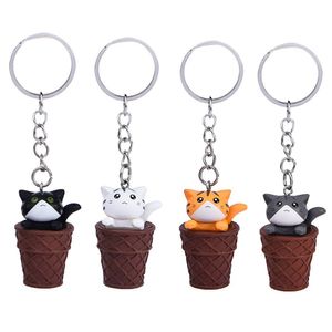 Key Rings Cartoon Design Animal Keychains Little Ice Cream Cat Pendant Cute Kawaii Kitten Car Chains Trinket Bag Charm Gift Keyrings Dhtkg