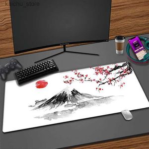 На запястье мыши на запястье покоятся японский стиль гора Fuji Cherry Blossom Deskpad Sakura Mouse Pad Gamer XL Mouseepad XXL Desk Mats 900x400 Резиновый стол y240419