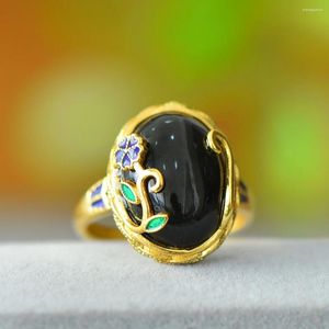 Klusterringar naturliga Hetian Jade Ring Gemstone Gold Plated Accessoarer för flickor smycken mode kvinnliga gåvor justerbara