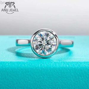 Solitaire Ring AnuJewel 1ct/2ct/3ct D Color Moissanite Bezel Engagement Wedding Ring 925 Sterling Silver Rings For Women Jewelry Wholesale d240419