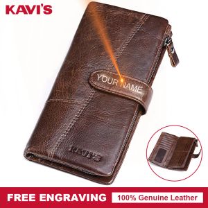 Wallets KAVIS Free Engravin Genuine Leather Wallet Men Coin Purse Long Male Clutch Walet Portomonee Man Women Handy Card Holder for Name