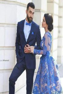 Короткие выпускные платья 2016 с королевскими синими прозрачными рукавами и сексуальными кружевыми кружевами на спине, а не обнаженные пары модные вечеринка DR6399464