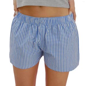 Frauen Nachtwäsche lässige Sommerplaids Shorts 2024 Low -Rise -Elastizität Band Straight Short Hosen für Street Loungewear Sleep Bottoms