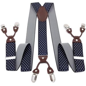 Vintage hängslen för män tunga stora hög 3,5*120 cm breda y tillbaka 6 metallklipp justerbar elastisk byxa hängslen bandbälte 240418