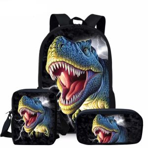 Bolsas legais 3D Dinosaur Kids Backpack Conjunto para meninos adolescentes garotas de volta para as bolsas estudantis bolsas de colegas de bagpack bolsas de livro de livros