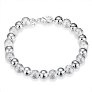 Braccialetti a sfera di perline da 8 mm di perline da 8 mm in argento sterling 925, gioielleria fine alla moda all'ingrosso, bracciale cuffia argento pulsera L221012