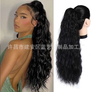 human curly wigs Contract ponytail drawstring style long curled hair small curled corn perm synthetic fiber wig ponytail