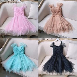 Casual Dresses Fashion Khaki Black Pink Criss-Cross Tulle Girl Junior Adult Knee Length Ball Gown Women Graduation Short Dress