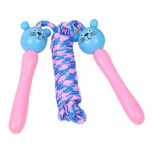 Kids Jump Rope Adjustable Cotton Braided Skipping Rope with Wooden Handle for Boys and Girls Fitness Training Fun Toy