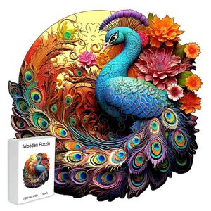 ثلاثية الأبعاد للألغاز الخشبية اللغز Peacock Gift Box هدية جميلة لعيد الشكر هدية ألغاز الحيوانات على شكل غير منتظم للبالغين لإلغاء الضغط 240419