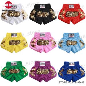 Men's Shorts Muay Thai Shorts Gold Embroidery Boxing Shorts Child Women Men Satin Polyester Gym Cage Fighting Grappling MMA Kickboxing Pants T240419