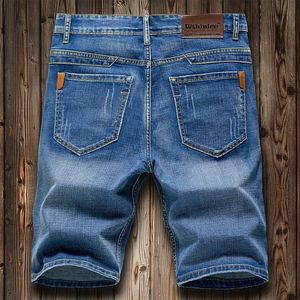 Summer Shorts Jeans Men Denim Pants Stretch Dark Blue Fashion Design Mens Slim Straight Male Short Hombre y240412