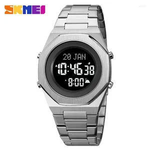 腕時計Skmei 2069 Qibla Compassとの祈りイスラム教徒のアザンの男性は時計を時計Reloj hombr Business Steel LED Hijri Islamic Mens Wristwatch