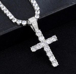 Pendanthalsband Hip Hop Micro Pave Zircon Cross Crystal Custom Size Tennis Chain Necklace Out Men039S Jewelry7956691