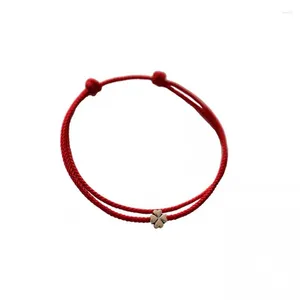 Link bransoletki mini mody czterolistka koniczyna czerwona nić Bransoletka szkieletowa Lucky ręcznie robiony urok dla kobiet biżuteria
