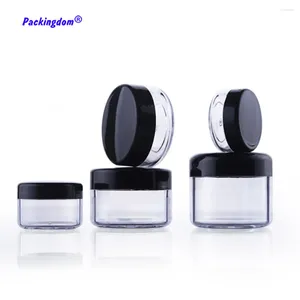 Speicherflaschen 20pcs leer creme jar kosmetische Behälter Kunststoff klare runde schwarze Kappen Make -up -Verpackung Pulver Jars 3g 5g 10g 15g