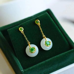 Dangle Earrings Natural Hetian Jade S925 Sterling Silver Round Pendant Lotus Leaf Earring Necklace Female Accessories To Give