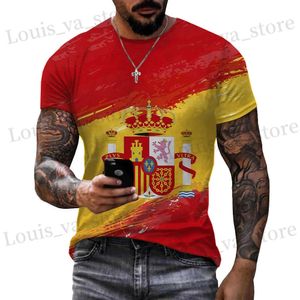 Herr t-shirts sommar unisex spanien flagga och söt 3D-tryck t-shirt män casual spanien tshirt rolig kort slve överdimensionerade andningsbara sporttoppar t240419