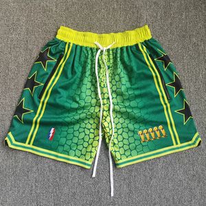 Trillest Bryant Mamba Snake Pattern Printed Gradient Green Five Championship Edition Basketball Shorts with Zipper Pockets 240416