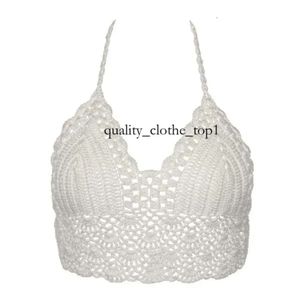 Sexy Women Bikini Crop Top Crochet Boho Beach Bralette Halter Cami Knitted Bra Tank Backl Summer Holiday Beachwear Camisoles Vest Lady Female Lingerie 816