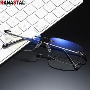 Men Rimless Reading Glasses Women Anti Fatigue Lenses Presbyopia Eyeglasses Frames Unisex Blue Light Blocking Computer Eyewear 240419