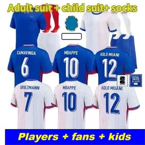 24 25 Французский Mbappe Kante Benzema Soccer Jerseys 2024 Euro Cup Fans Version Version Griezmann Giroud Maillot de Foot Men Shirting Kid