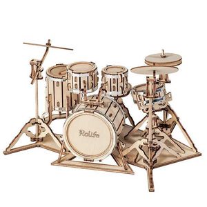 3D -Rätsel Roboterim Stamm Holz Puzzle 3D Musikinstrumente Assemblierung Saxophon Drum Kit Akkordeon Cello Spielzeug Geschenk 240419