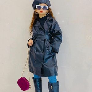 Jackets PDMCMs Casal de Couro para Meninas 2024 O outono infantil e a jaqueta de textura de inverno