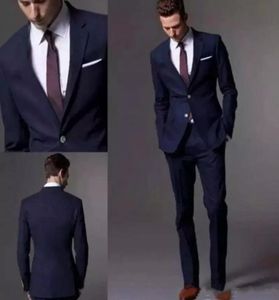 Custom Made Dark Navy Men Suit 2018 Modny garnitur ślubny dla mężczyzn Slim Fit Groom Tuxedos dla manjacketpants1784934