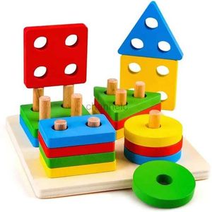 3D Puzzles Montessori Wooden Sorting Stacking Toys Toddlers Preschool Fine Motor Skill Toy Kids Color Recognition Shape Sorter Puzzles Toy 240419