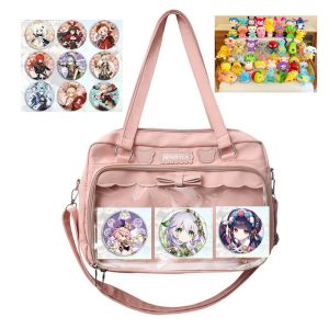 Bags Japanese Cute Transparent Canvas Itabag Fashion Girls One Shoulder Bag Student Personality Crossbody Bag with Badge Doll