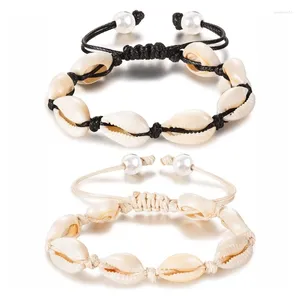 Link Bracelets 2 Pcs Hand-woven Adjustable For Shell Anklets Natural Cowrie