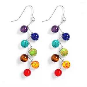 Dangle Ohrringe Naturstein Yoga 7 Chakra 6 mm Perlen Reiki Heilungs Gleichgewicht für Frauen