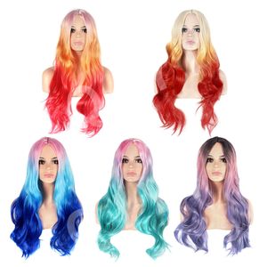 human curly wigs Wig Womens Hair Style Personalized Dyeing Synthetic Head Cover Cosplay High Temperature Silk Full Head Cover Middle Split Liu